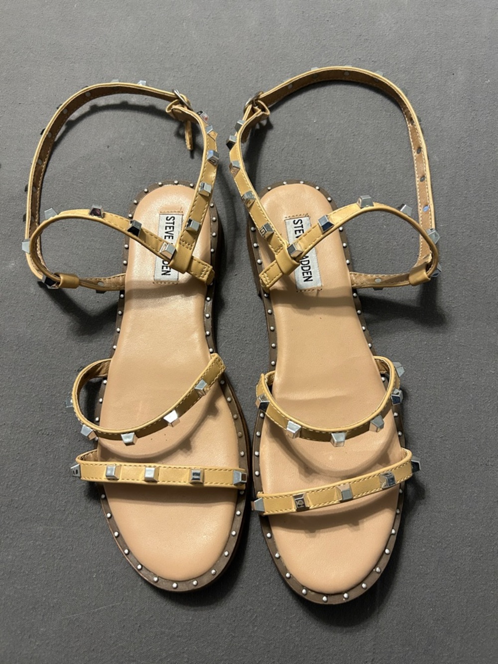 Steve Madden Yellow Studded Multi-Strap Flat Sandals